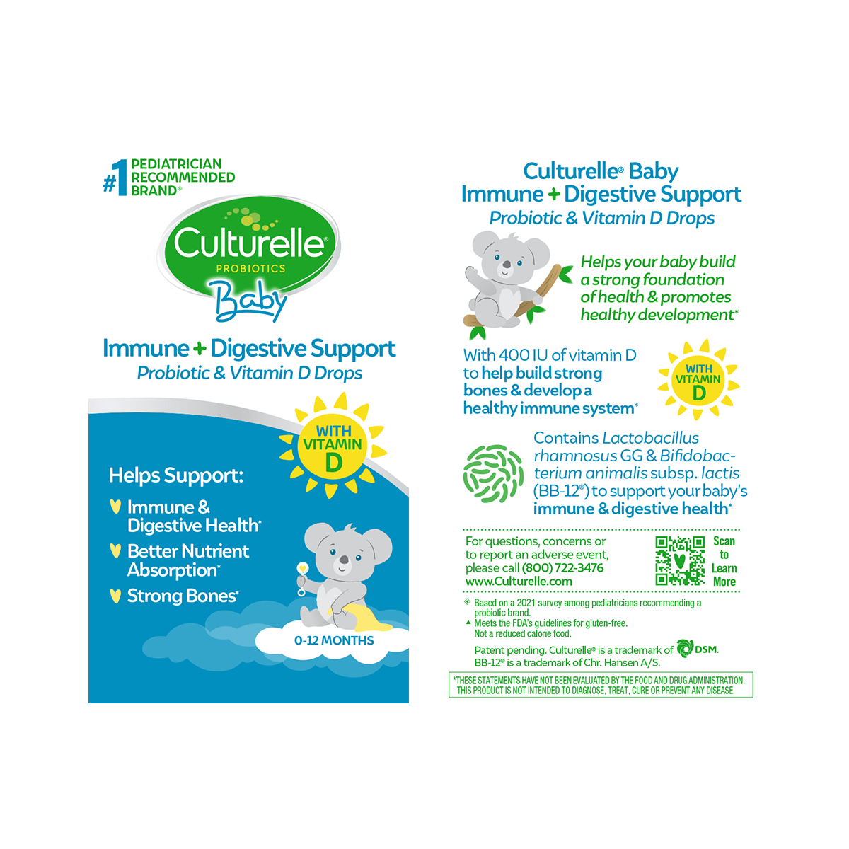 baby immune + digestive support packaging front and information graphic